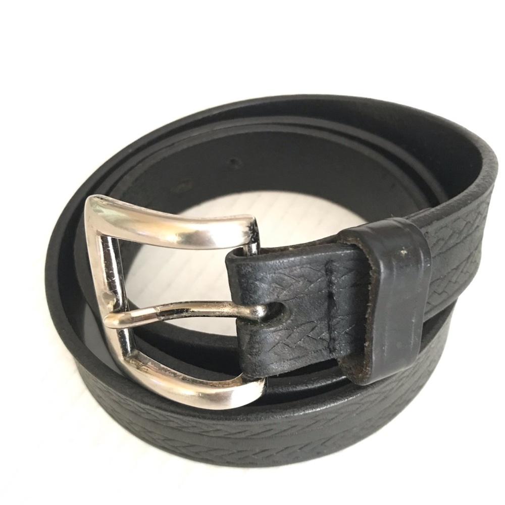 Vintage Double Braid Embossed Genuine Leather Black Belt - Men's Size 38 USA